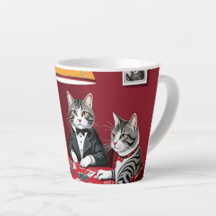 Taza De Café Latte Gatos de mesa jugando al póquer