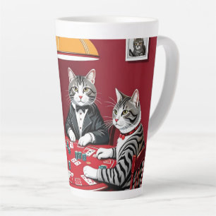 Taza De Café Latte Gatos de mesa jugando al póquer