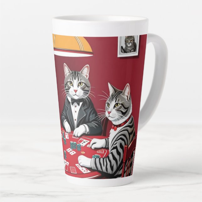 Taza De Café Latte Gatos de mesa jugando al póquer (Ángulo derecho)