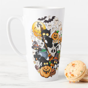 Taza De Café Latte Gatos divertidos de Halloween en una fiesta