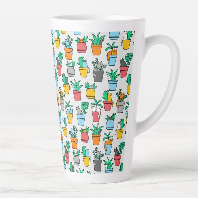 Taza De Café Latte Gatos en macetas de flores (Derecha)