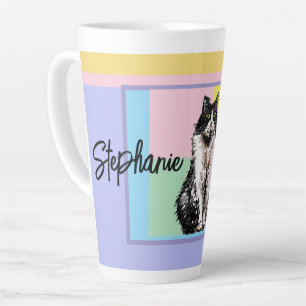 Taza De Café Latte Gatos Esmoquin Pastel Mujeres Colores Pastel