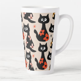 Taza De Café Latte Gatos Florales Retro (Beige Suave)