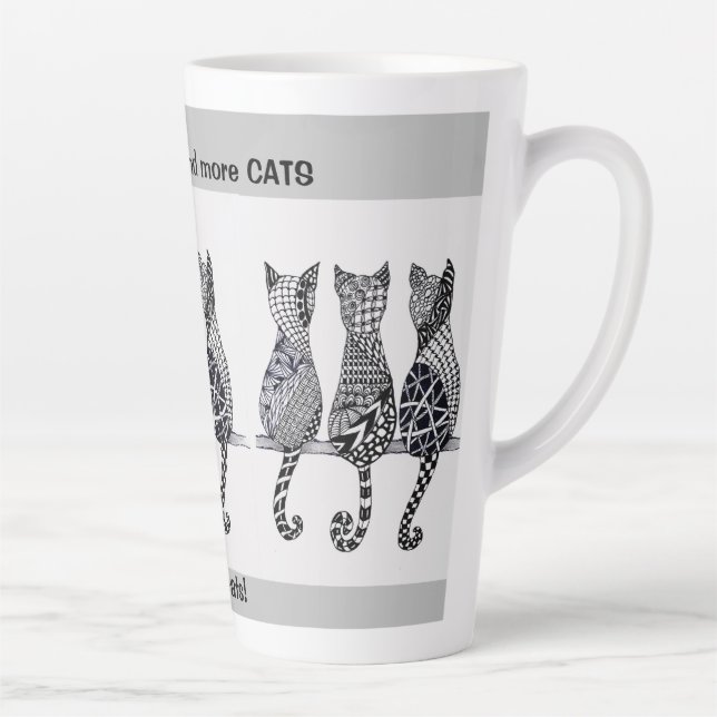 Taza De Café Latte Gatos...gatos.y más gatos sentados en un tronco (Derecha)