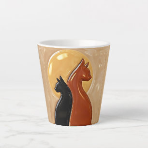 Taza De Café Latte Gatos Gemelos de Luna Dorada