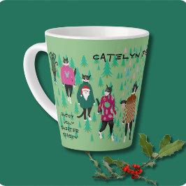 Taza De Café Latte Gatos graciosos en Navidades feos sudorosos verdes