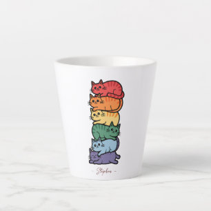 Taza De Café Latte Gatos iris apilados - Celebración del Orgullo LGBT