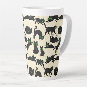Taza De Café Latte Gatos negros ojos verdes gatitos lindos crema cali
