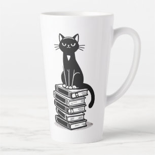 Taza De Café Latte Gatos y libros negros - Diseño Minimalista