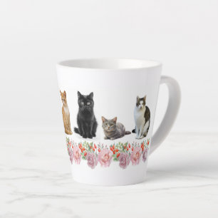 Taza De Café Latte Gatos y Rosas