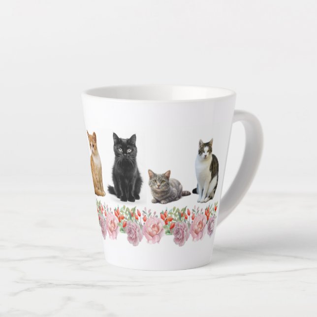 Taza De Café Latte Gatos y Rosas (Ángulo derecho)