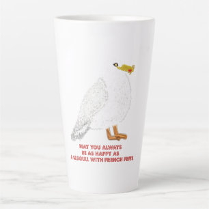 Taza De Café Latte Gaviota linda y feliz con papas fritas
