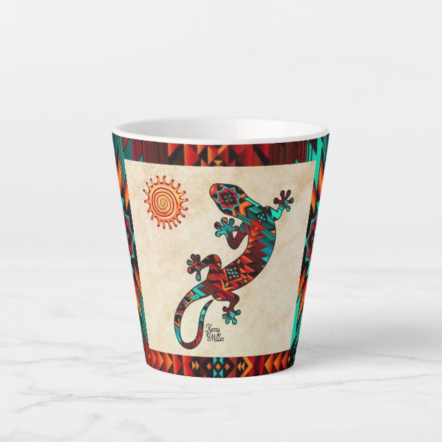 Taza De Café Latte Gecko Lizard Y Sun Latte Mug (Anverso)
