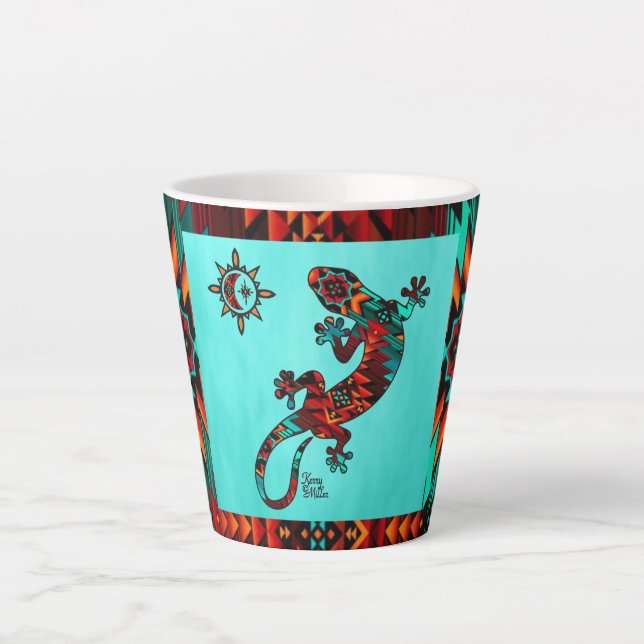 Taza De Café Latte Gecko Lizard Y Sun Latte Mug (Anverso)