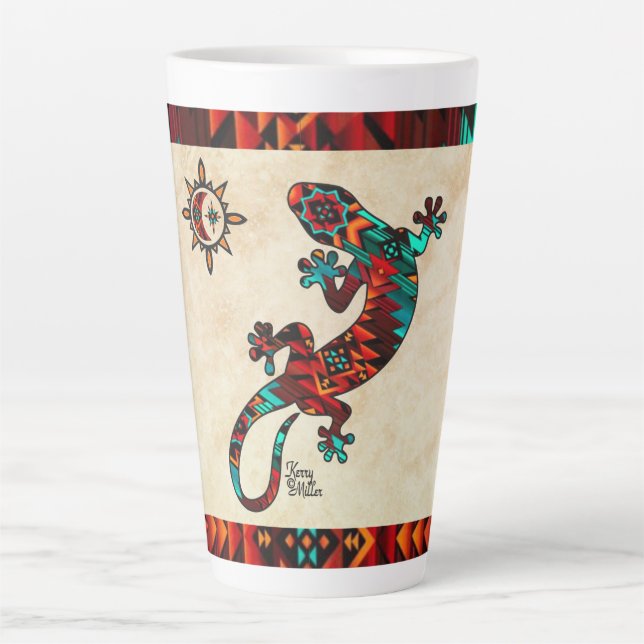 Taza De Café Latte Gecko Lizard Y Sun Latte Mug (Anverso)