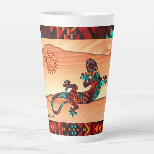 Taza De Café Latte Gecko Lizard Y Sun Latte Mug (Anverso)
