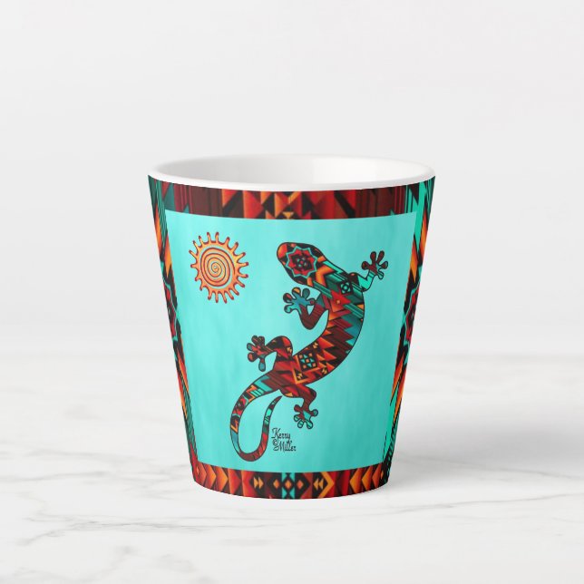 Taza De Café Latte Gecko Lizard Y Sun Latte Mug (Anverso)