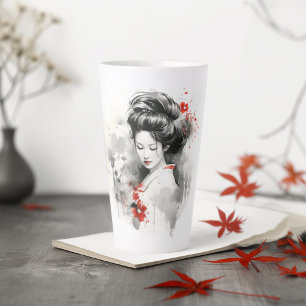Taza De Café Latte Geisha rojo negro