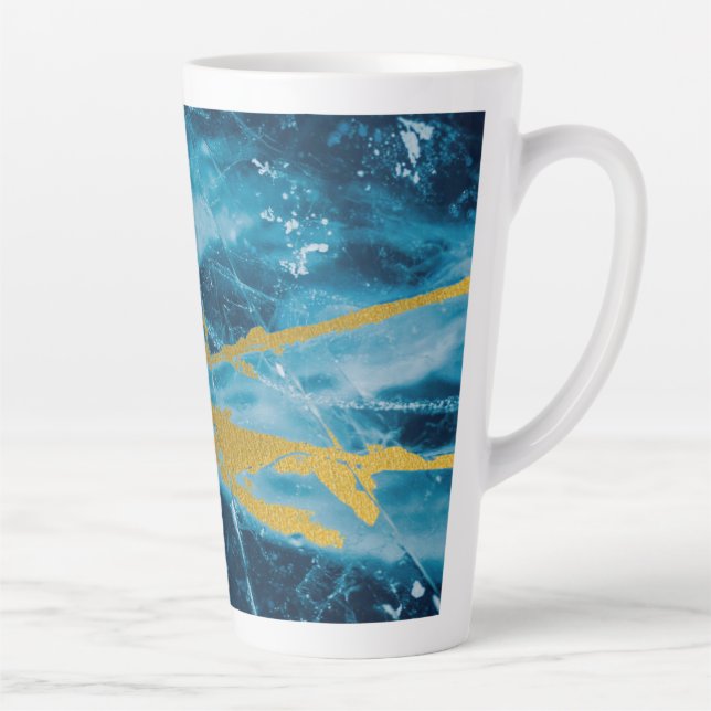 Taza De Café Latte Geode Agate Gemstone Blue and Gold (Derecha)