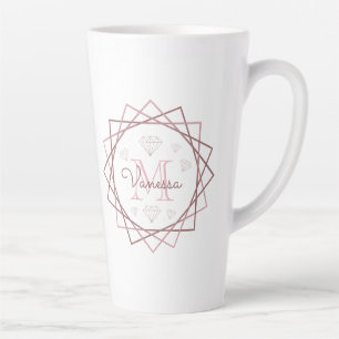 Taza De Café Latte Geométrico monograma de oro con Rosa de porcelana