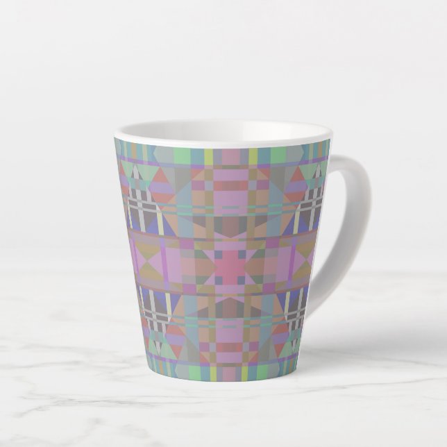 Taza De Café Latte Geométrico rosa púrpura verde (Ángulo derecho)