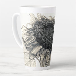Taza De Café Latte Gigante de girasoles Vintage Arte Sepia