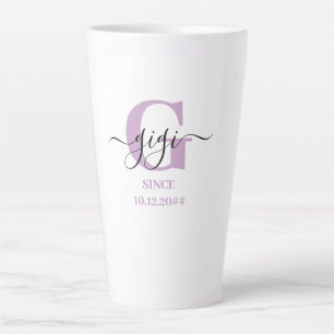 Taza De Café Latte Gigi Elegante Monograma Lila Blanco