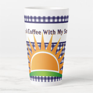 Taza De Café Latte Gingham Azul Y Sol 