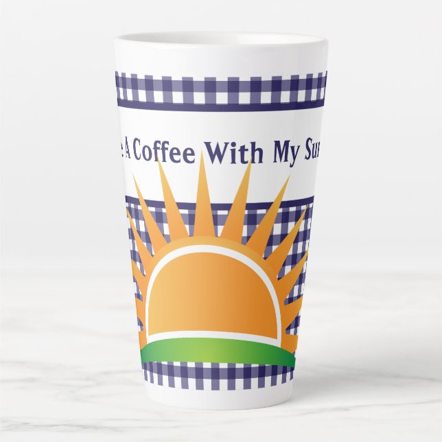 Taza De Café Latte Gingham Azul Y Sunshine (Anverso)