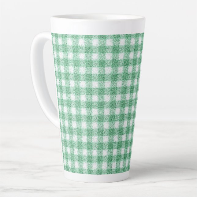 Taza De Café Latte Gingham Verde Menta  (Ángulo izquierdo)