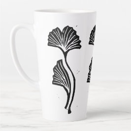 Taza De Café Latte Gingko Leaf Lino Print Latte Mug