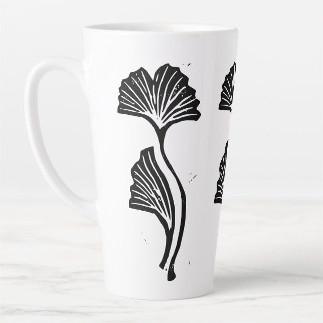 Taza De Café Latte Gingko Leaf Lino Print Latte Mug (Izquierda)