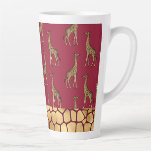 Taza De Café Latte Girafa de oro Elegante Moda Borgoña Elegante