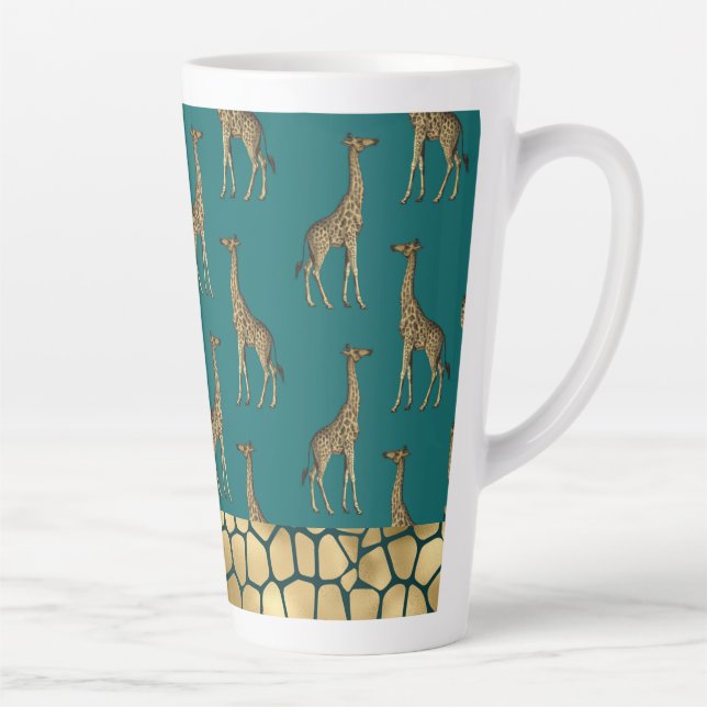 Taza De Café Latte Girafa de oro Moda Verde azulada elegante (Derecha)