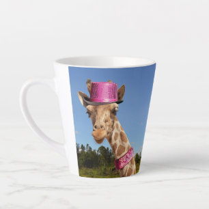 Taza De Café Latte Giraffe en gorra rosa brillante