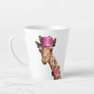 Taza De Café Latte Giraffe en gorra rosa brillante