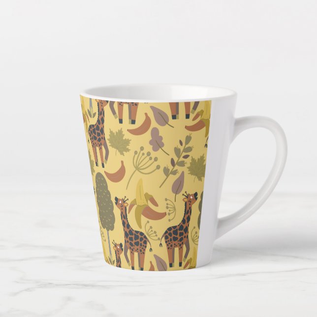 Taza De Café Latte Giraffilia patrón transparente fondo amarillo (Derecha)