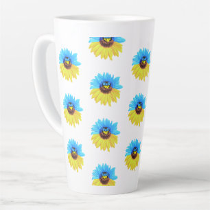 Taza De Café Latte Girasol acuarela Ucrania bandera azul amarilla