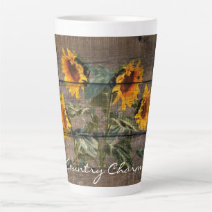 Taza De Café Latte Girasol de madera de grano rústico