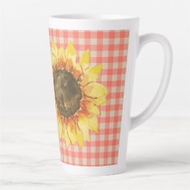 Taza De Café Latte Girasol en Gingham Latte Mug