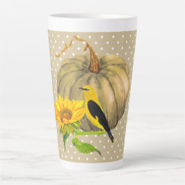 Taza De Café Latte Girasol y finca de la calabaza otoñal