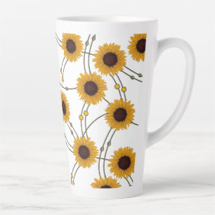 Taza De Café Latte Girasoles amarillos florales retro al azar Art Nou