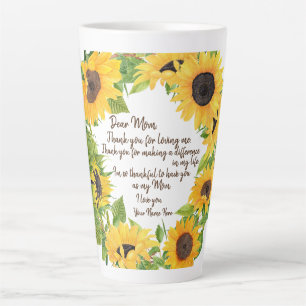 Taza De Café Latte girasoles con letra de mamá querida