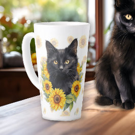 Taza De Café Latte Girasoles de gato negro dicen