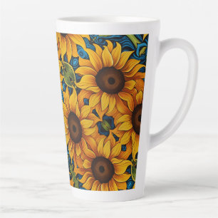 Taza De Café Latte Girasoles Floral moderno deteriorado