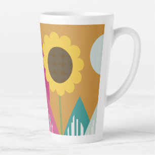 Taza De Café Latte Girasoles orgánicos y montañas