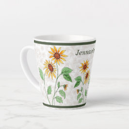 Taza De Café Latte girasoles personalizados sobre hojas de arce