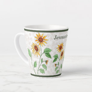 Taza De Café Latte girasoles personalizados sobre hojas de arce