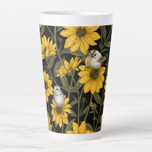 Taza De Café Latte girasoles silvestres y pájaros dorados/ amarillo