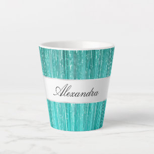 Taza De Café Latte Girly Aqua Mint Glam Glitzy Tinsel Stripes
